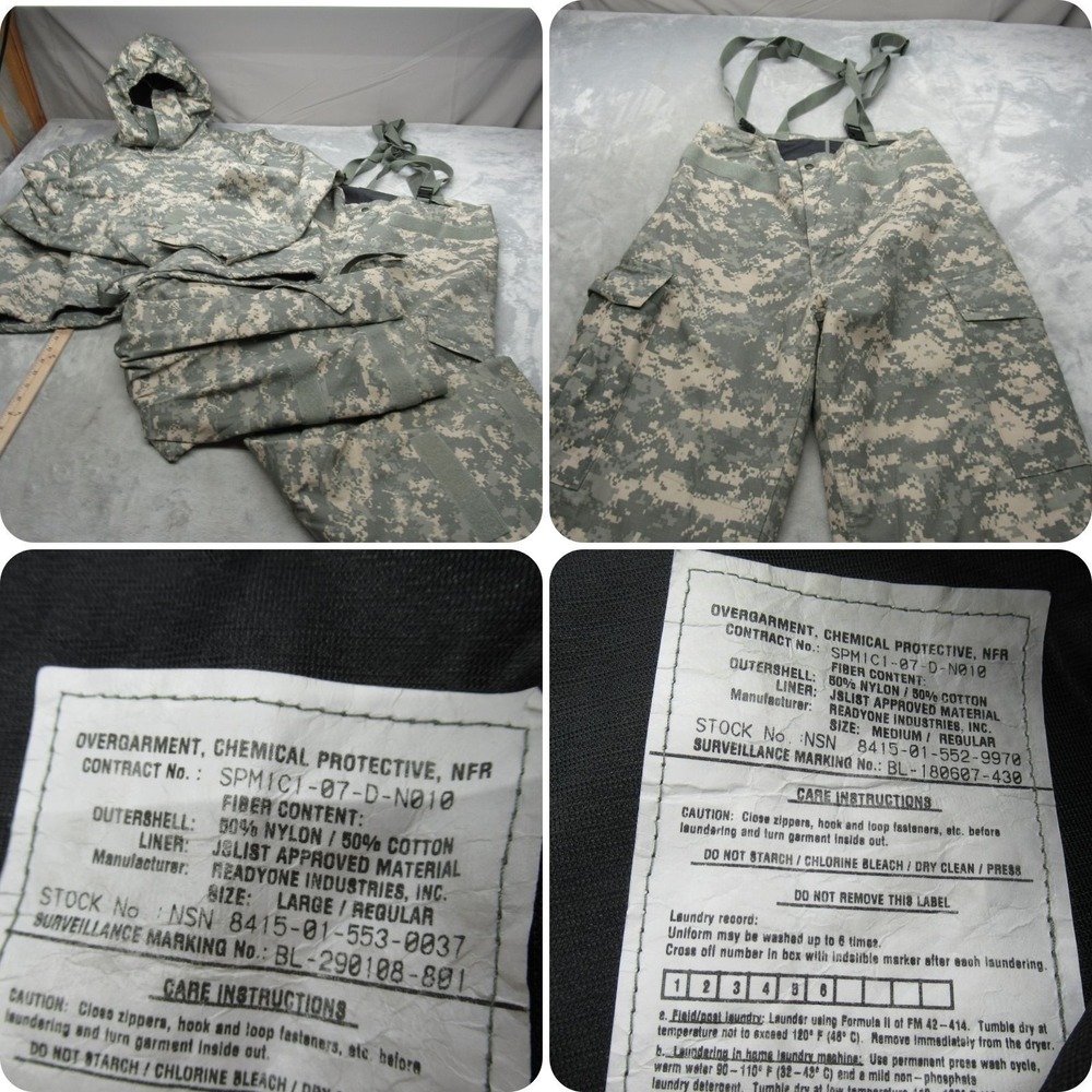 US Military Overgarment Suit Mens L/M Digital Camo Chemical Protective‎ w/Gloves
